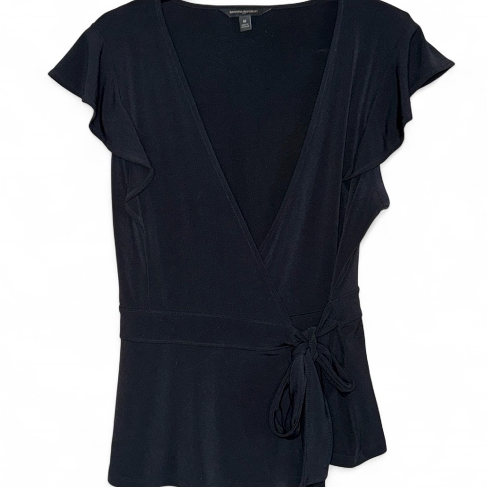 Banana Republic Black Wrap Top | Flutter Sleeve